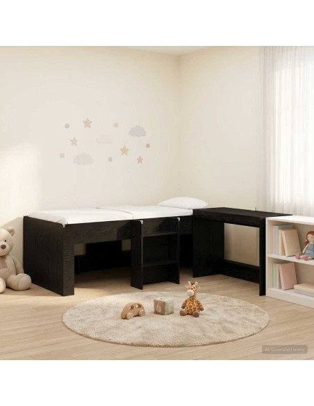 Letto alto per bambini con scrivania Rovere Nero 90 x 190 cm