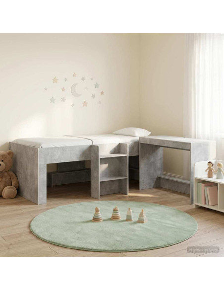 Letto alto per bambini con scrivania 2 pz Grigio Cemento