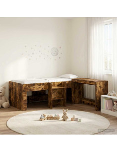 Letto alto per bambini con scrivania 2 pz Rovere Fumo