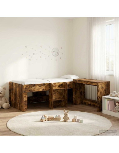 Letto alto per bambini con scrivania 2 pz Rovere Fumo