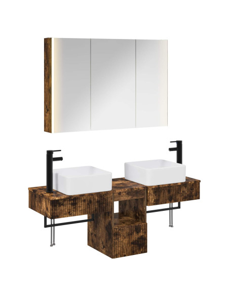 Set di Armadi da Bagno 4 pcs Rovere Fumo 103,5 x 15,5 x 70 cm