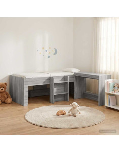 Letto alto per bambini con scrivania 2 pz Sonoma grigio