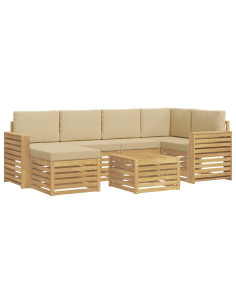 Set di divani da esterno 7 pcs Bianco e Beige Poliestere 2