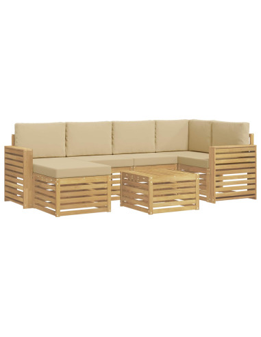 Set di divani da esterno 7 pcs Bianco e Beige Poliestere