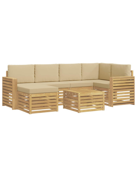 Set di divani da esterno 7 pcs Bianco e Beige Poliestere