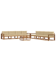 Set di divani da esterno con cuscino 9 pcs Naturale e Beige 2