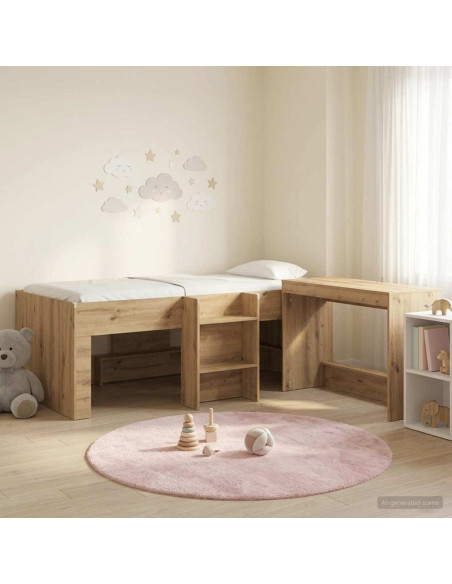 Letto alto per bambini con scrivania 2 pz Rovere Artigianale