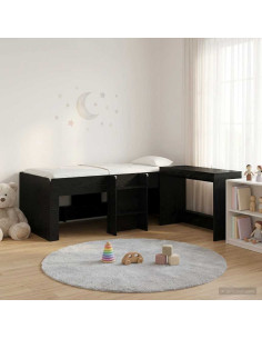 Letto alto per bambini con scrivania 2 pz Rovere Nero