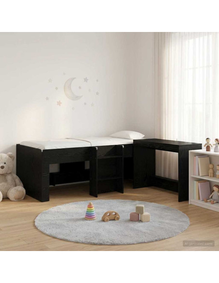 Letto alto per bambini con scrivania 2 pz Rovere Nero