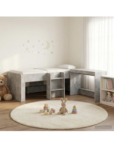 Letto alto per bambini con scrivania Grigio Cemento 75 x 190 cm