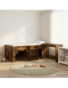 Letto alto per bambini con scrivania 2 pz Rovere Fumo