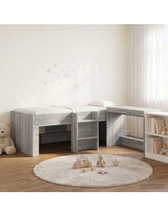 Letto alto per bambini con scrivania 2 pz Sonoma grigio