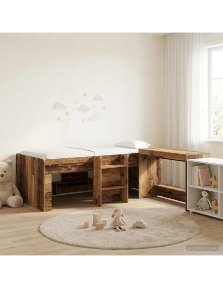 Letto alto per bambini con scrivania 2 pz Legno antico