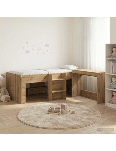 Letto alto per bambini con scrivania 2 pz Rovere Artigianale