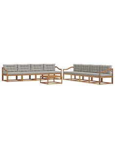 Set di divani da esterno 9 pcs Grigio Naturale e Chiaro 2