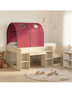 Letto con Tunnel con lo scaffale 3 pz Rovere Sonoma e Rosso