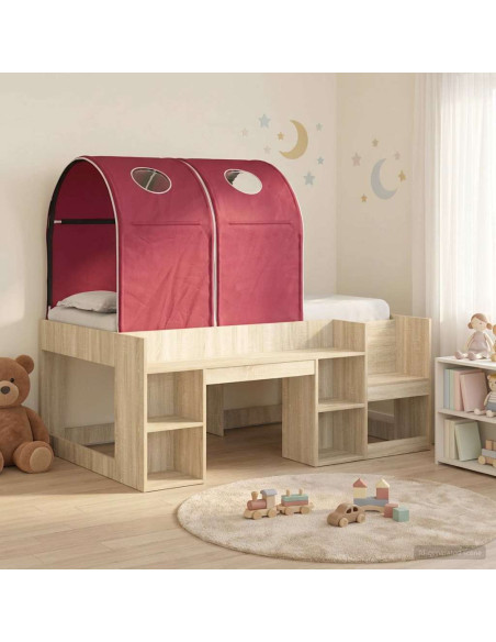 Letto con Tunnel con lo scaffale 3 pz Rovere Sonoma e Rosso