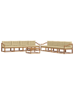 Set di divani da esterno con cuscino 9 pcs Naturale e Beige 2