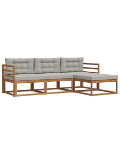 Set di divani da esterno 4 pcs Grigio Naturale e Chiaro 2