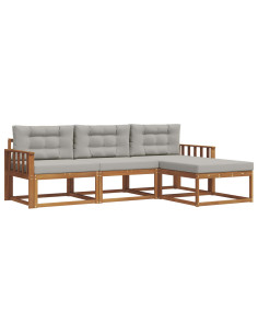 Set di divani da esterno 4 pcs Grigio Naturale e Chiaro 2