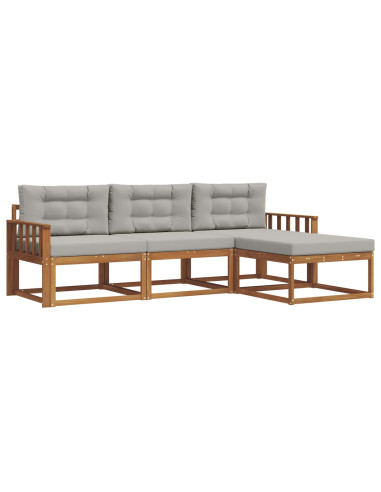 Set di divani da esterno 4 pcs Grigio Naturale e Chiaro
