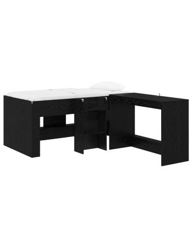 Letto alto per bambini con scrivania 2 pz Rovere Nero