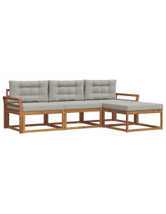 Set di divani da esterno 4 pcs Grigio Naturale e Chiaro 2