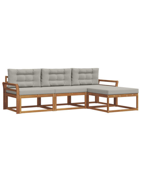 Set di divani da esterno 4 pcs Grigio Naturale e Chiaro