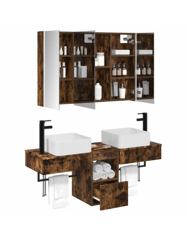 Set di Armadi da Bagno 4 pcs Rovere Fumo 103,5 x 15,5 x 70 cm