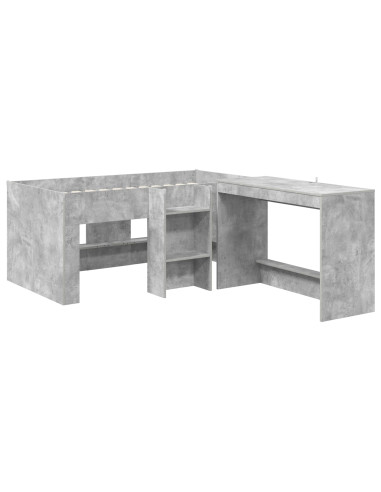 Letto alto per bambini con scrivania 2 pz Grigio Cemento