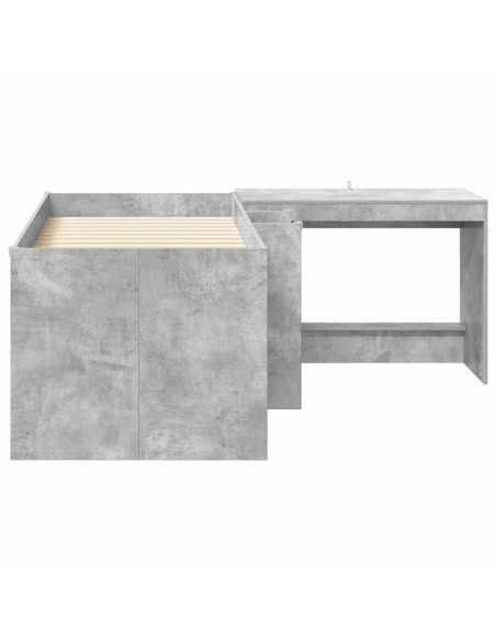 Letto alto per bambini con scrivania 2 pz Grigio Cemento