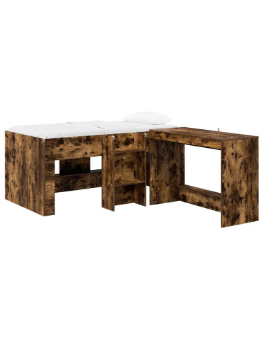 Letto alto per bambini con scrivania 2 pz Rovere Fumo