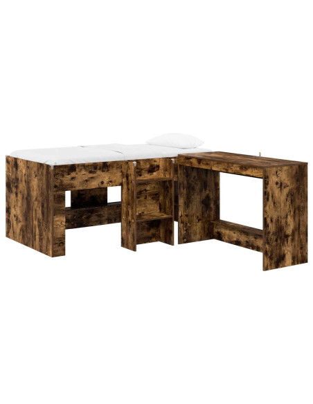 Letto alto per bambini con scrivania 2 pz Rovere Fumo