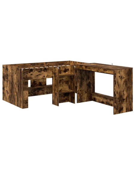 Letto alto per bambini con scrivania 2 pz Rovere Fumo
