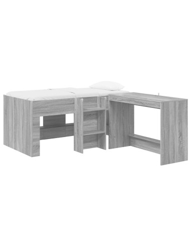 Letto alto per bambini con scrivania 2 pz Sonoma grigio