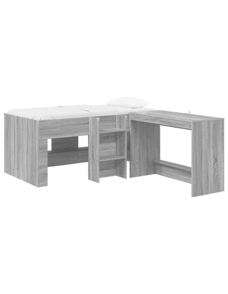 Letto alto per bambini con scrivania 2 pz Sonoma grigio
