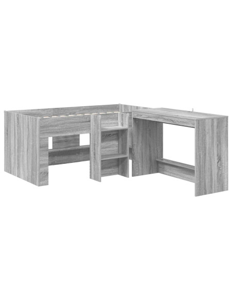 Letto alto per bambini con scrivania 2 pz Sonoma grigio