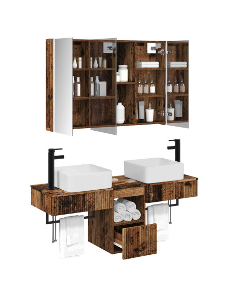 Set di Armadi da Bagno 4 pcs Legno antico 103,5 x 15,5 x 70 cm