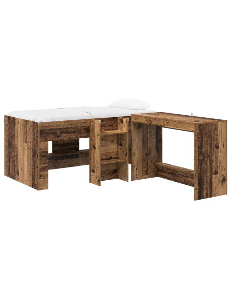 Letto alto per bambini con scrivania 2 pz Legno antico
