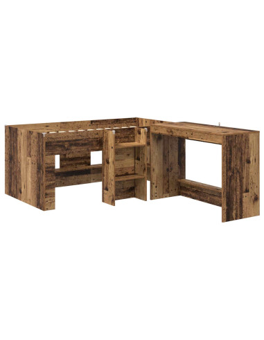 Letto alto per bambini con scrivania 2 pz Legno antico