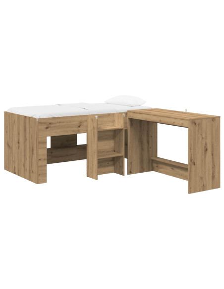 Letto alto per bambini con scrivania 2 pz Rovere Artigianale