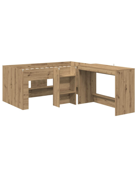 Letto alto per bambini con scrivania 2 pz Rovere Artigianale