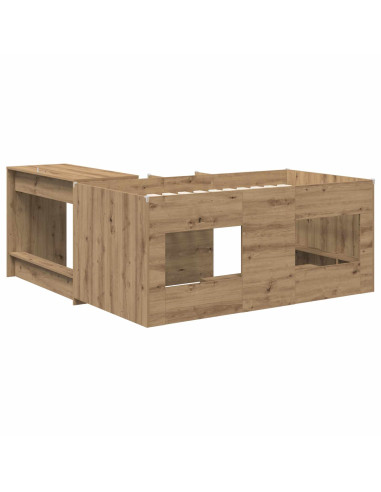 Letto alto per bambini con scrivania 2 pz Rovere Artigianale