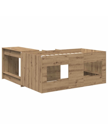 Letto alto per bambini con scrivania 2 pz Rovere Artigianale