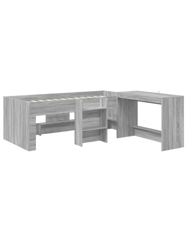 Letto alto per bambini con scrivania 2 pz Sonoma grigio