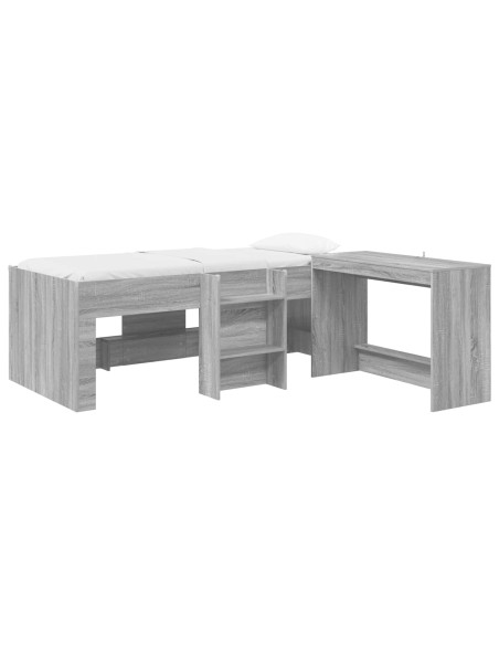 Letto alto per bambini con scrivania 2 pz Sonoma grigio