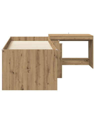 Letto alto per bambini con scrivania 2 pz Rovere Artigianale