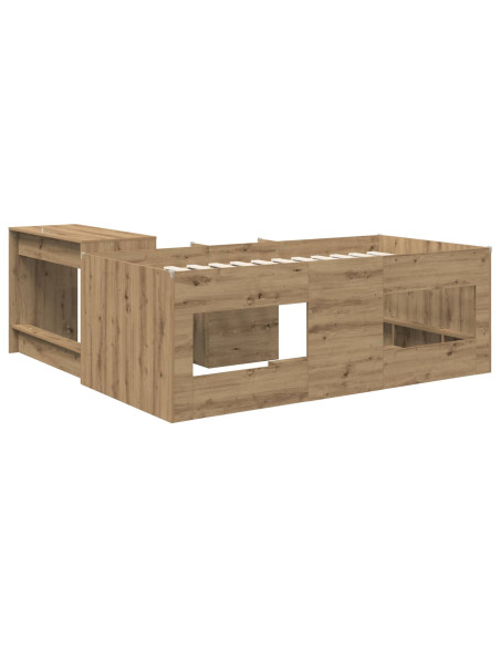 Letto alto per bambini con scrivania 2 pz Rovere Artigianale