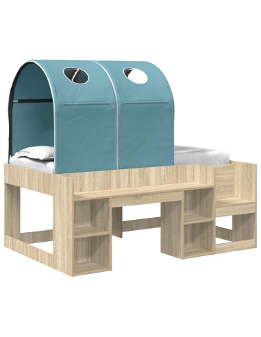Letto con Tunnel con lo scaffale 3 pz Rovere Sonoma e Azzurro