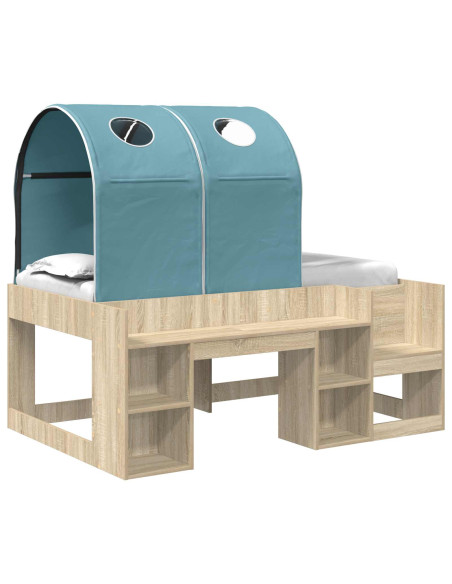 Letto con Tunnel con lo scaffale 3 pz Rovere Sonoma e Azzurro
